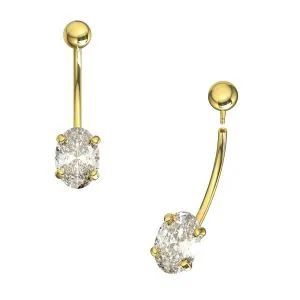 14K Yellow Gold Oval CZ Jeweled Internally Threaded Belly Bar