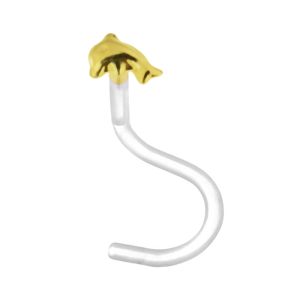 14K Yellow Gold Dolphin Nose Screw – BioFlex 18G Nose Stud