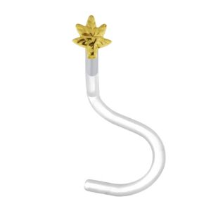 14K Yellow Gold Marijuana Leaf Nose Screw – BioFlex Nose Stud 18G