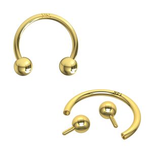 14K Solid Yellow Gold Internally Threaded Horseshoe Circular Barbell | 16G