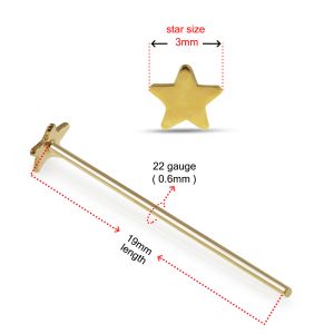 14K Yellow Gold Star Straight Nose Stud