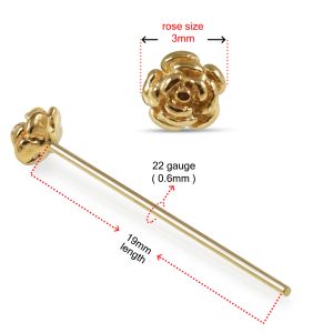 14K Gold Rose Flower Straight Nose Stud