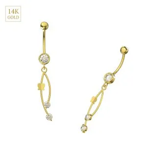 14K Yellow Gold Navel Belly Ring With Dangling Italian Horn