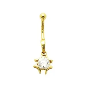 Jeweled 14K Gold Navel bar