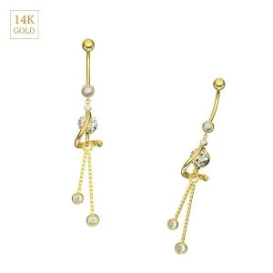14K Yellow Gold Italian Horn CZ Jeweled Belly Ring