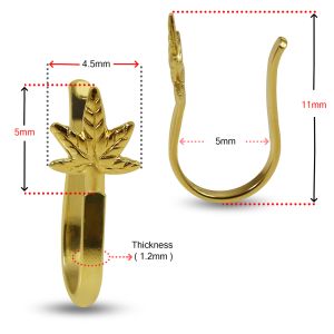 9K Yellow Gold Marijuana Leaf Fake Non Piercing Cuff Jewelry