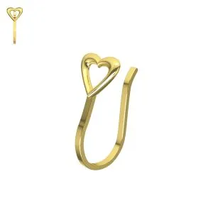 14K Yellow Gold Cutout Heart Fake Non Piercing Cuff Jewelry