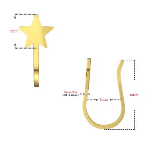 9K Yellow Gold Star Fake Non Piercing Cuff Jewelry