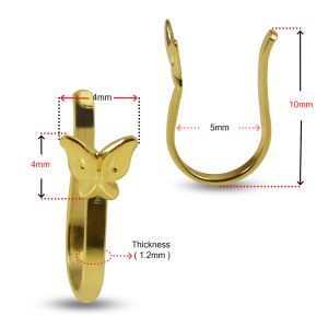9K Yellow Gold Butterfly Fake Non Piercing Cuff Jewelry