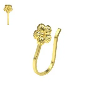 9K Yellow Gold Floral Fake Non Piercing Cuff Jewelry