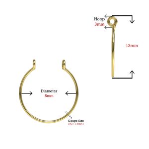 9K Yellow Gold Classic Hoop Non Piercing Cuff Jewelry