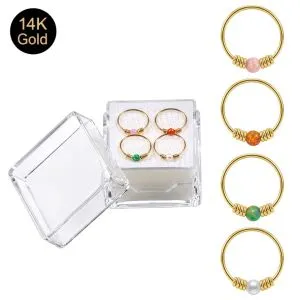 14K Gold Opal Bead Hoop Ring in display box | Different opal color