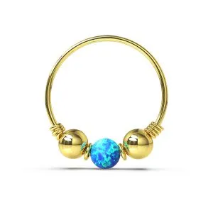 14K Yellow Gold Spring Coil end with Opal center Nose Hoop Ring