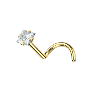 14K Yellow Gold Square Cubic Zirconia Nose Screw Box | 20G