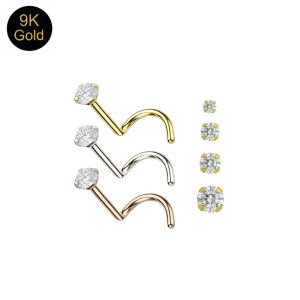 14K Gold Round Cubic Zirconia Nose Screw Box | 20G, 22G