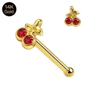 14K Gold Jeweled Cherry Ball End Nose Pin