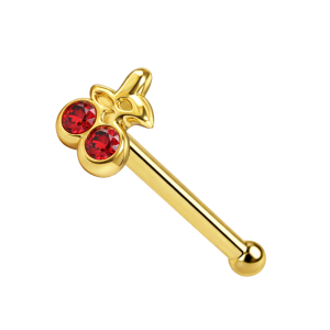 14K Gold Jeweled Cherry Ball End Nose Pin