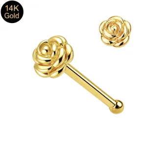 14K Gold Rose Ball End Nose Pin