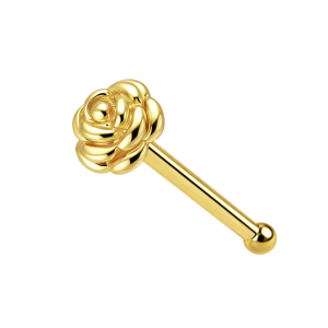 14K Gold Rose Ball End Nose Pin