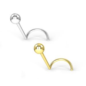 Close-up of the smooth 14K gold ball top on a professional nose screw.
