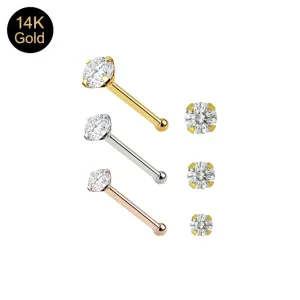 14K Gold Round Jeweled Ball End Nose Pin