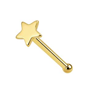 14K Solid Yellow Gold Star Nose Stud 22G – Ball End Nose Pin