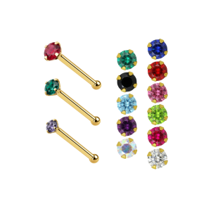 14K Gold Crystal Jeweled Ball End Nose Pin