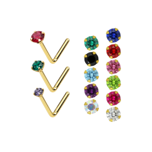 14K Gold Crystal Jeweled L Bend Nose Pin | Different stone size and color