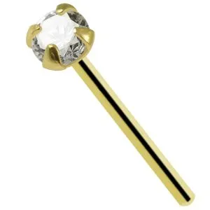 20G 14K Yellow Gold CZ Prong Setting Nose Stud