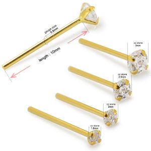 20G 14K Yellow Gold CZ Prong Setting Nose Stud