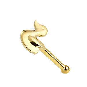 9K Solid Yellow Gold Duck Nose Stud 22G – Ball End Nose Pin