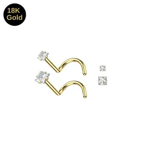 18K Yellow Gold Princess-Cut Cubic Zirconia Nose Screw (20G)
