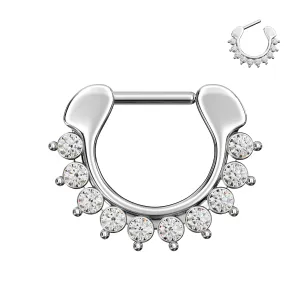 Single Line 9 CZ's Pronged Septum Clicker Piercing
