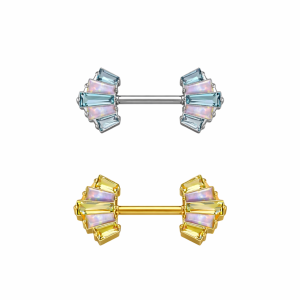 G23 Grade Titanium CZ Jeweled with Opal Baguette CZ Stones Nipple Barbell Pin