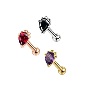 925 Sterling Silver CZ Jeweled Pear Cartilage Tragus Piercing Ear Stud Jewelry