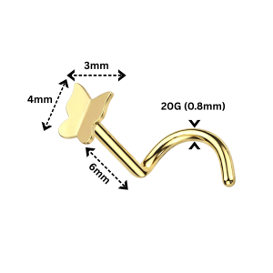 9K Yellow Gold Butterfly Top Nose Screw (20G | 6mm Length)