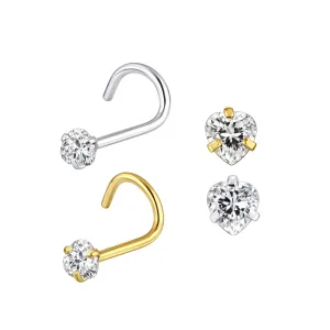 20G Surgical Steel Heart CZ Stone Nose Screw Stud