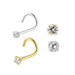 20G Surgical Steel Round CZ Stone Nose Screw Stud