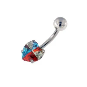 Jeweled Heart 3D Color CZ Stone Navel Belly Ring