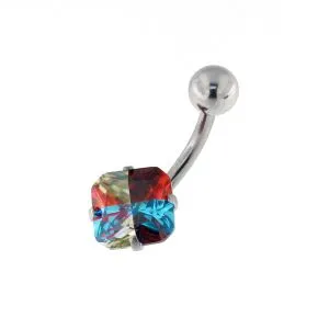 Jeweled Square 3D Color CZ Stone Navel Belly Ring