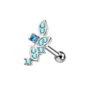 925 Sterling Silver CZ Jeweled Floral Cartilage Tragus Piercing Ear Stud