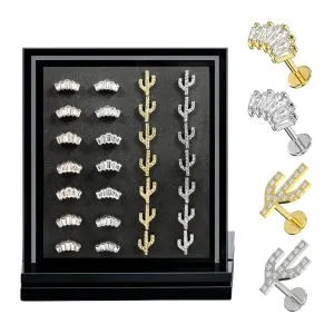24pcs G23 Titanium Cactus and Crown Design Labret Display Kit-Assorted Colors