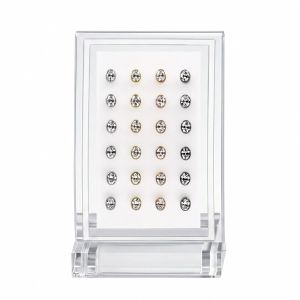 Assorted finish variations of G23 titanium oval CZ labrets featuring silver, gold, rose gold, and black color options in a 24-piece display kit.