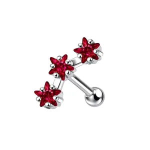 925 Sterling Silver Tri Star jeweled Cartilage Tragus Piercing Ear Stud