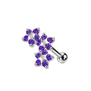 925 Sterling Silver Tri Star jeweled Flower Cartilage Tragus Piercing Ear Stud