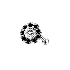 925 Sterling Silver Round CZ Jeweled Flower Cartilage Tragus Piercing Ear Stud