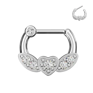 Micro Paved CZ Flying Heart Septum Clicker Piercing