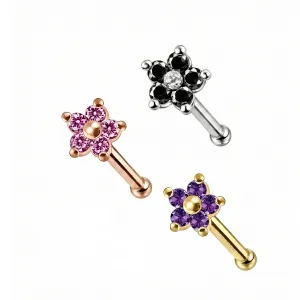 925 Sterling Silver CZ Jeweled Flower Cartilage Tragus Piercing Ear Stud Jewelry