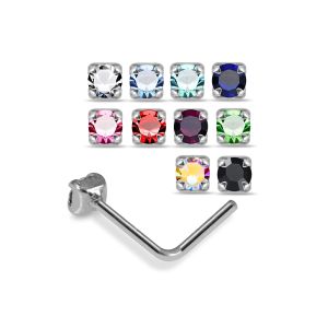 925 Sterling Silver 2mm Round Jeweled Claw Setting L-Bend Nose Stud Box (20pcs)
