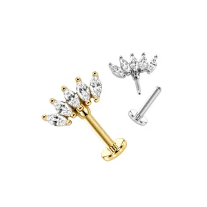 ETP290 marquise CZ fan helix bugadi in 316L surgical steel silver and gold PVD.